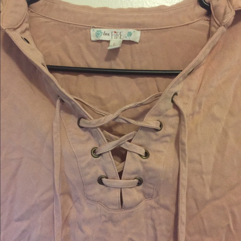 Pink Lace-up long sleeve shirt